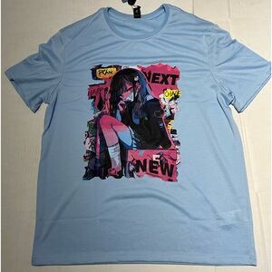 ROMWE Anime Men's Colorful Character Printed Round Neck Short Sleeve T-Shirt XL